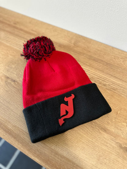 Red and Black Devil Pom Pom Beanie