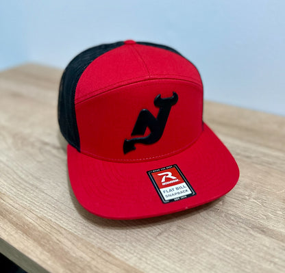 Devils Red and Black 7 Panel Trucker Snapback