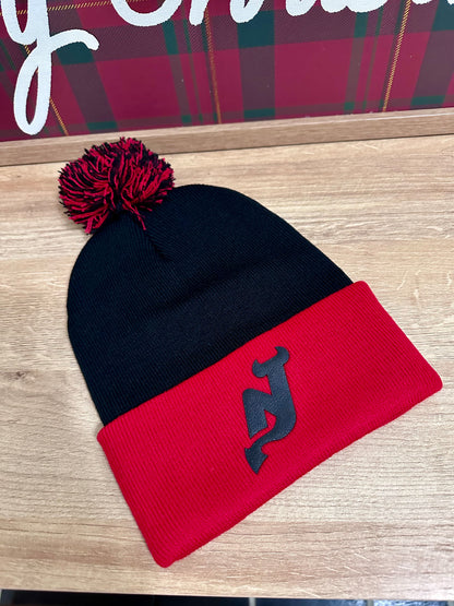 Red and Black Devil Pom Pom Beanie